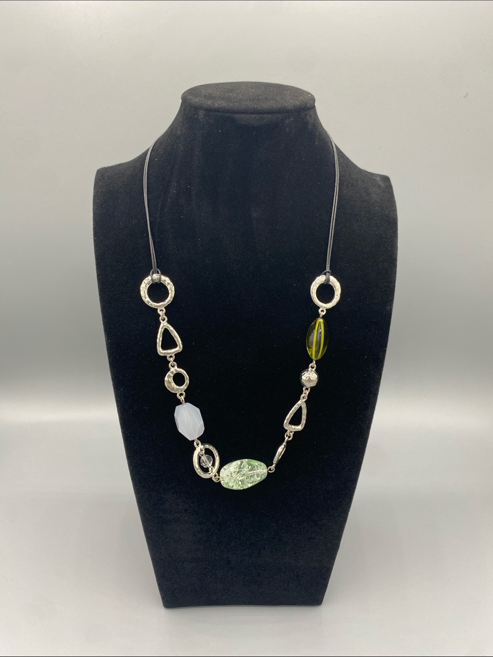 NWT Lia Sophia Silver-Tone Necklace with Green and Light Blue Beads